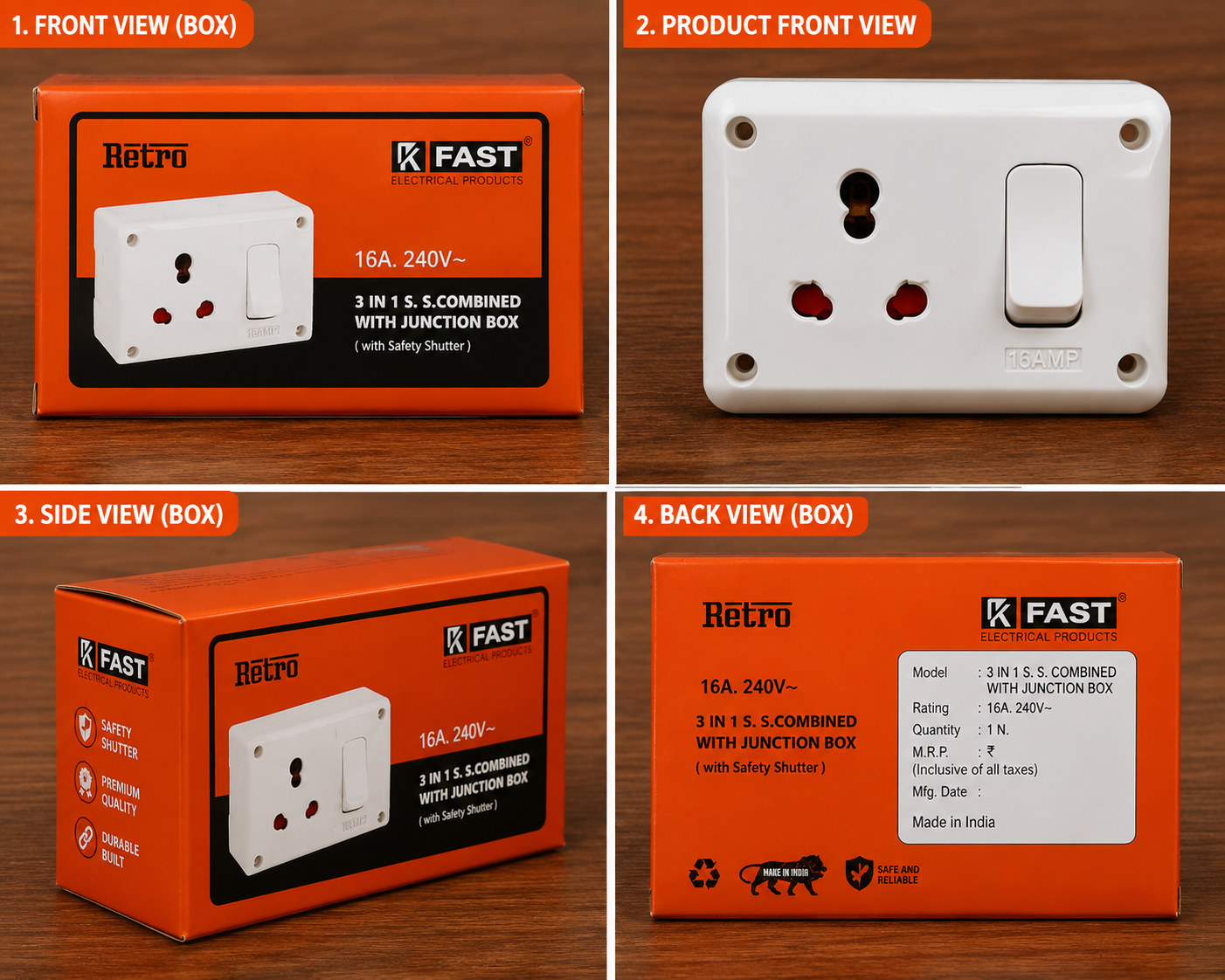 K FAST Retro 3-in-1 Electrical Socket with Switch – Description