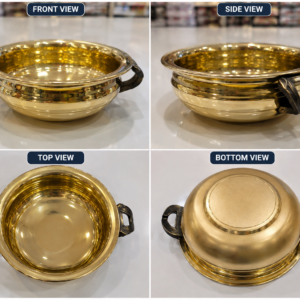 Premium Gold-Finish Brass Cooking Bowl with Traditional Handles