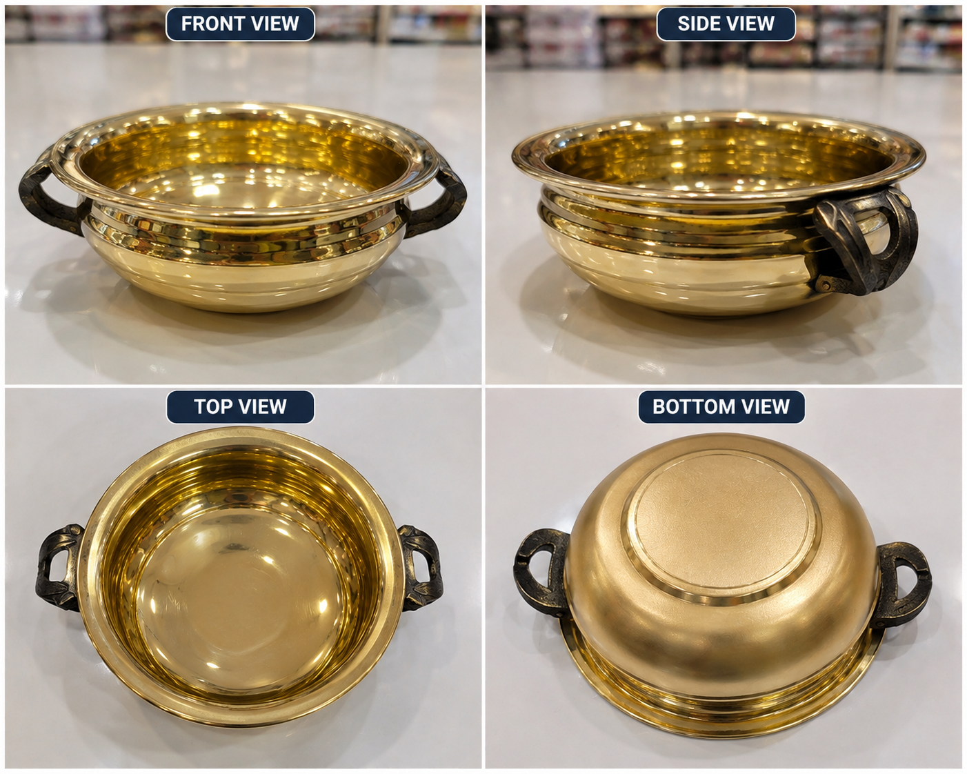 Premium Gold-Finish Brass Cooking Bowl with Traditional Handles