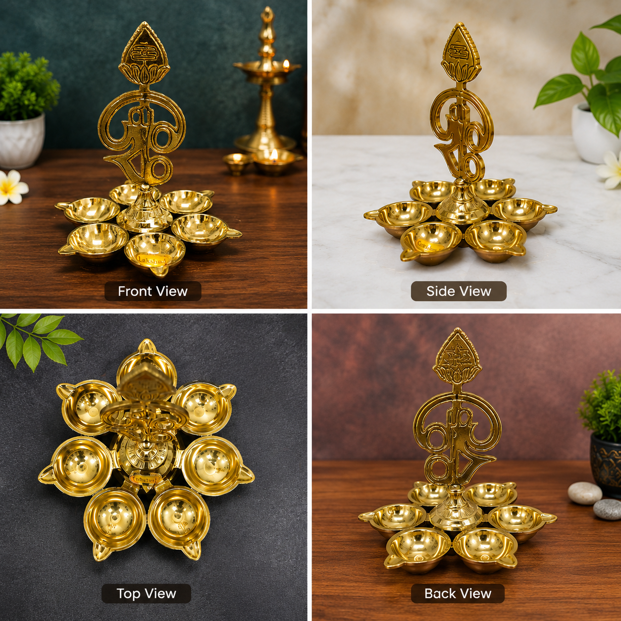 raditional Golden Brass Lakshmi Diya Stand