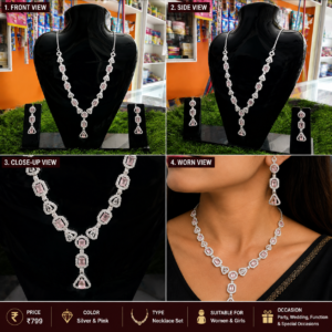 Elegant Pink Stone Necklace Set
