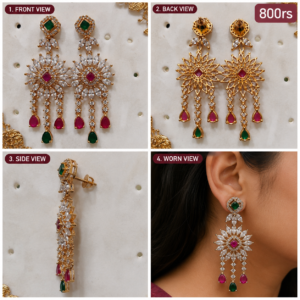 Premium Green & Ruby Stone Designer Hanging Earrings
