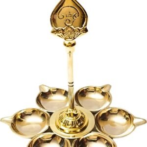 Elegant Brass Kumkum & Diya Stand (6 Bowl Design)