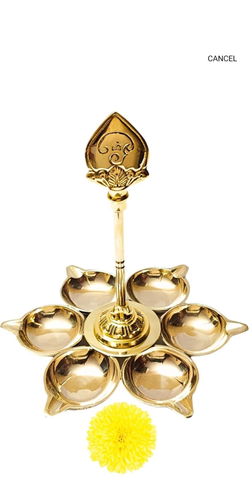 Elegant Brass Kumkum & Diya Stand (6 Bowl Design)