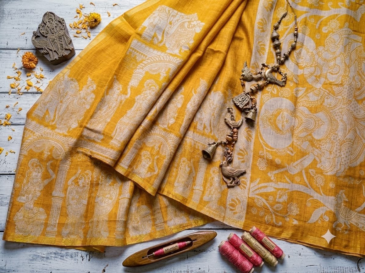 Kalamkri Linen saree