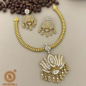 Premium Gold-Tone Lotus Design Necklace & Earrings Set
