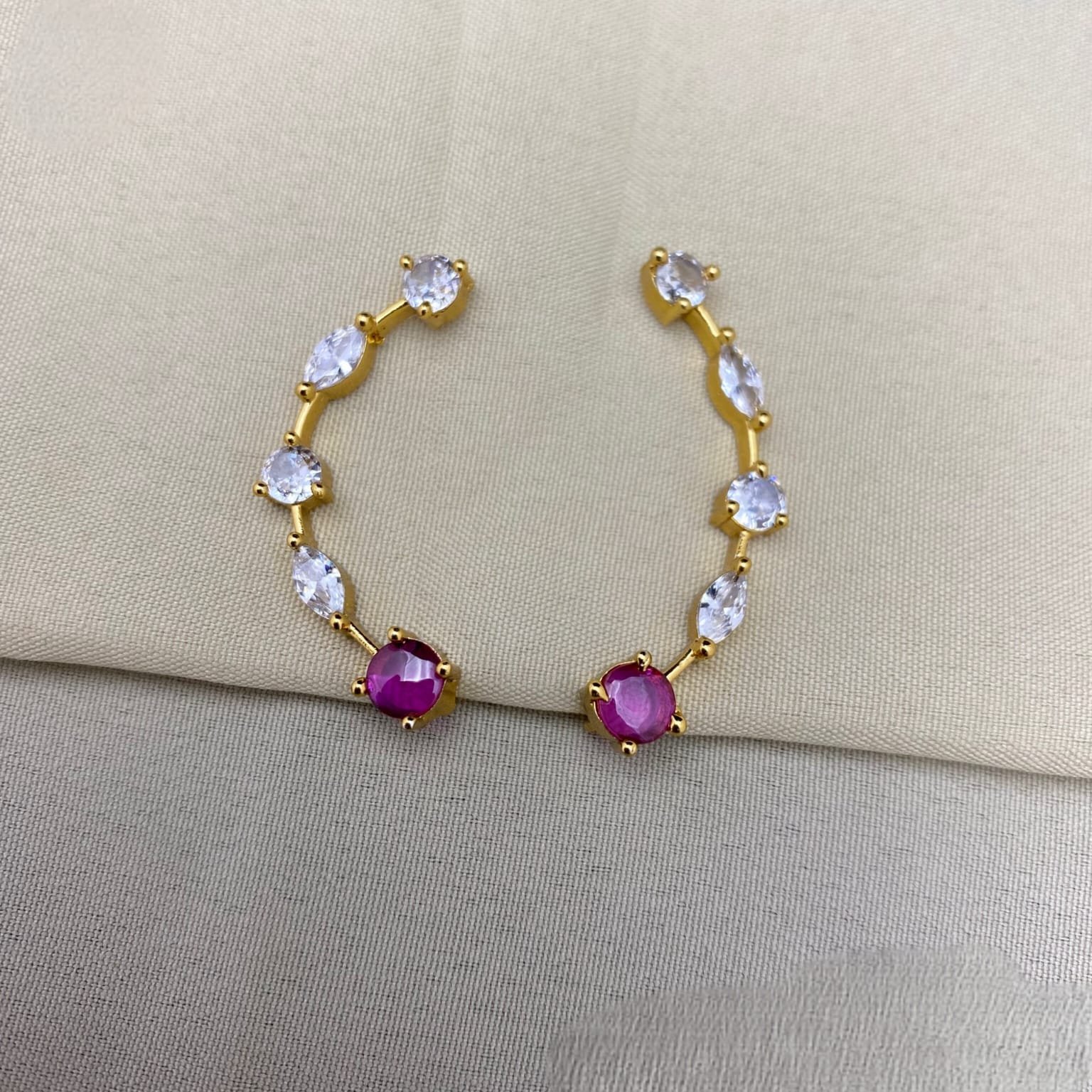Elegant Gold-Tone Pink & White Stone Earrings