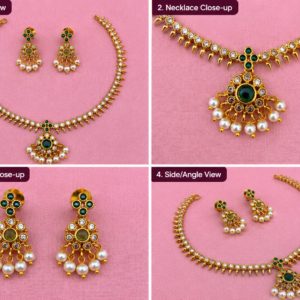 Green Stone Gold-Tone Necklace & Earring Set – Description