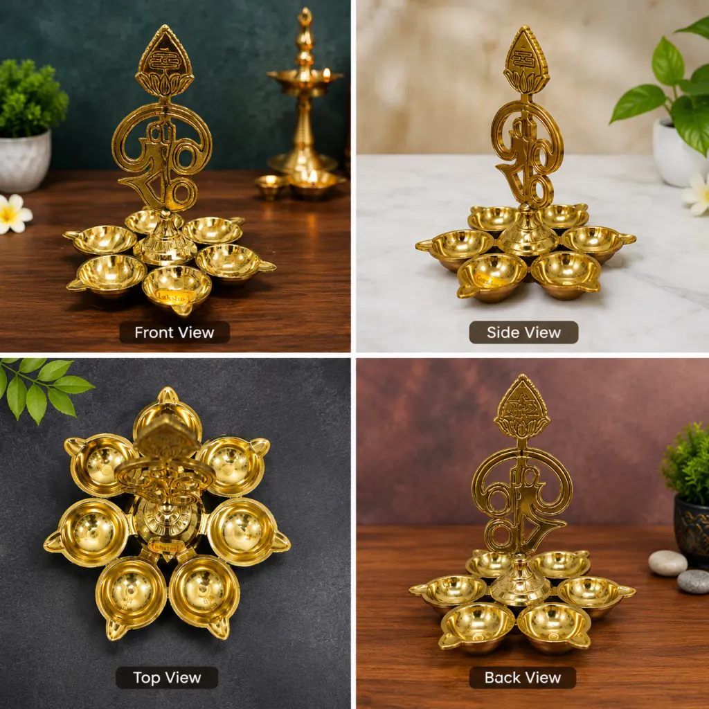 raditional Golden Brass Lakshmi Diya Stand