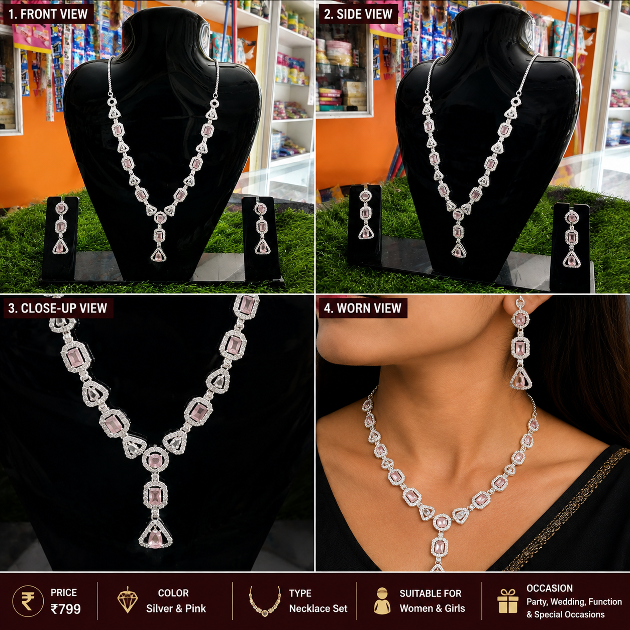 Elegant Pink Stone Necklace Set