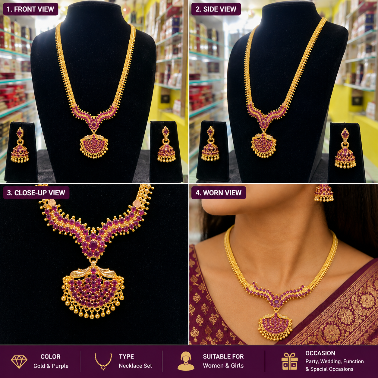 Traditional Gold & Purple Designer Necklace Set