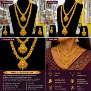 Traditional Gold Double Layer Designer Necklace Set