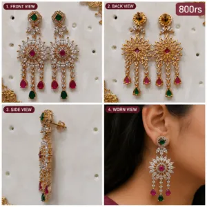 Premium Green & Ruby Stone Designer Hanging Earrings