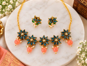 Beautiful Blue & Green Floral Necklace Set