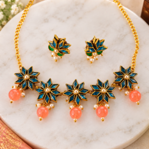 Beautiful Blue & Green Floral Necklace Set