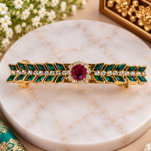 Elegant Green & Red Stone Hair Clip