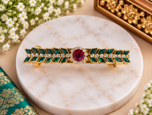 Elegant Green & Red Stone Hair Clip