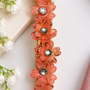 Elegant Floral Hair Clip – Coral Pink & Gold