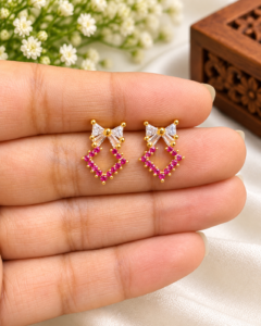 Elegant Pink Stone Bow Earrings ✨