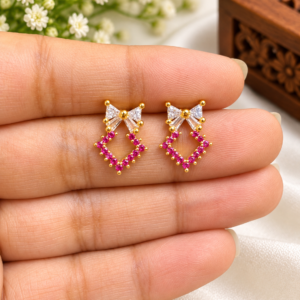 Elegant Pink Stone Bow Earrings ✨