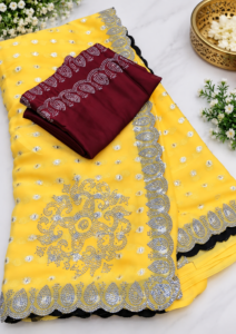 Elegant Yellow Designer Saree with Maroon Blouse