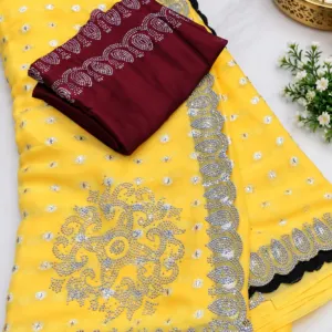Elegant Yellow Designer Saree with Maroon Blouse