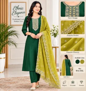 Green Kurta Set with Olive Dupatta