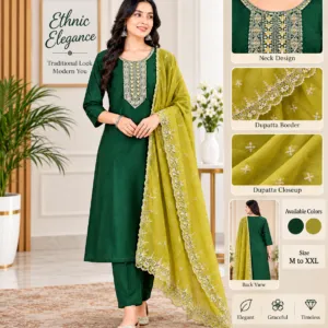 Green Kurta Set with Olive Dupatta