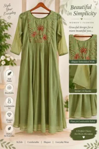 Olive Green Embroidered Kurti