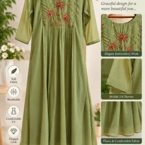Olive Green Embroidered Kurti