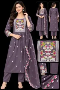 Purple Embroidered Anarkali Suit Set