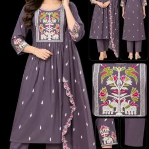 Purple Embroidered Anarkali Suit Set