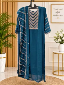 Teal Embroidered Kurta Set