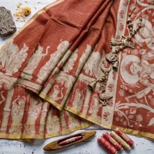kalamkari linen saree