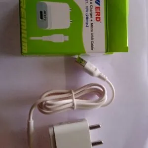 USB wall charger with a Micro USB cable.