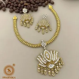Premium Gold Tone Lotus Design Necklace & Earrings Set f