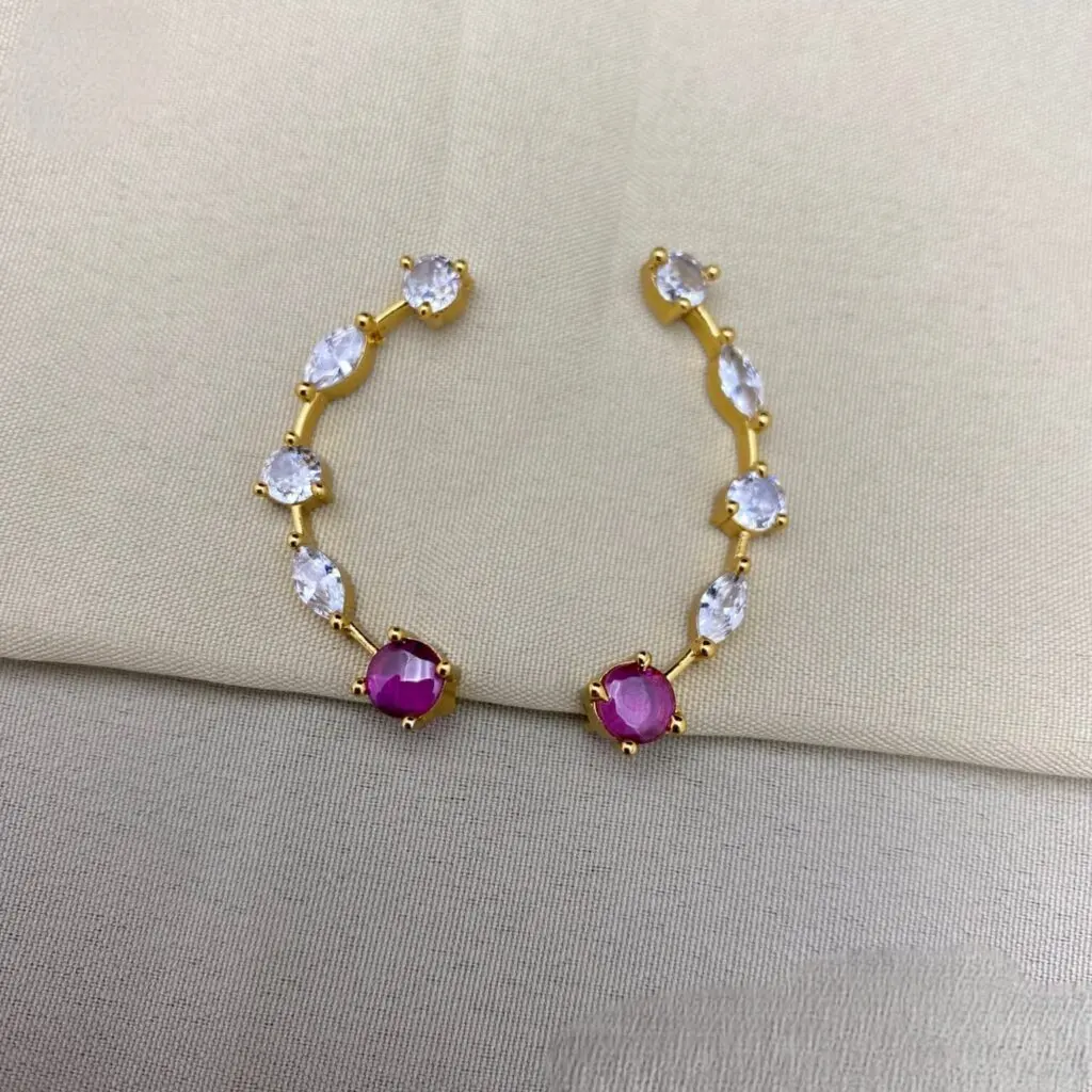Elegant Gold-Tone Pink & White Stone Earrings