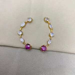 Elegant Gold Tone Pink & White Stone Earrings