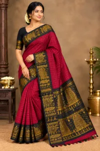 Wine Red Checked Saree