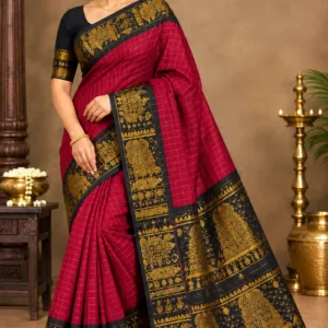 Wine Red Checked Saree