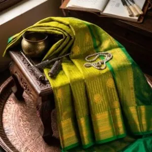 vibrant parrot green silk saree