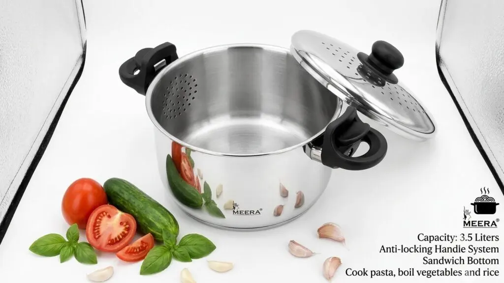 Stainless Steel Strainer Pot with Lid (3.5 Liters) – Heavy Sandwich Bottom