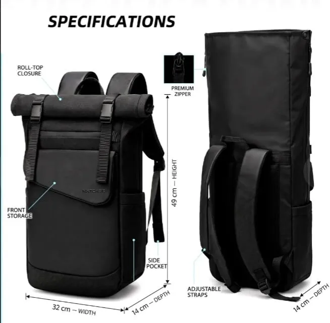 Nxtoasis Expandable Waterproof Roll _ Top Travel Backpack