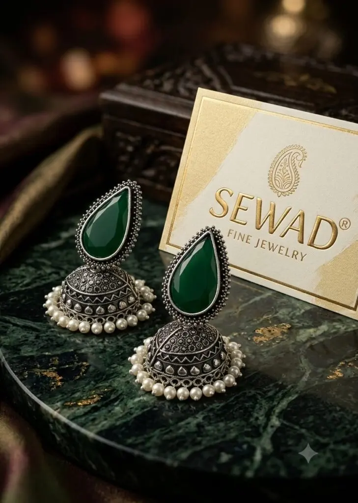 Elegant Earrings – Green Stone Jhumka