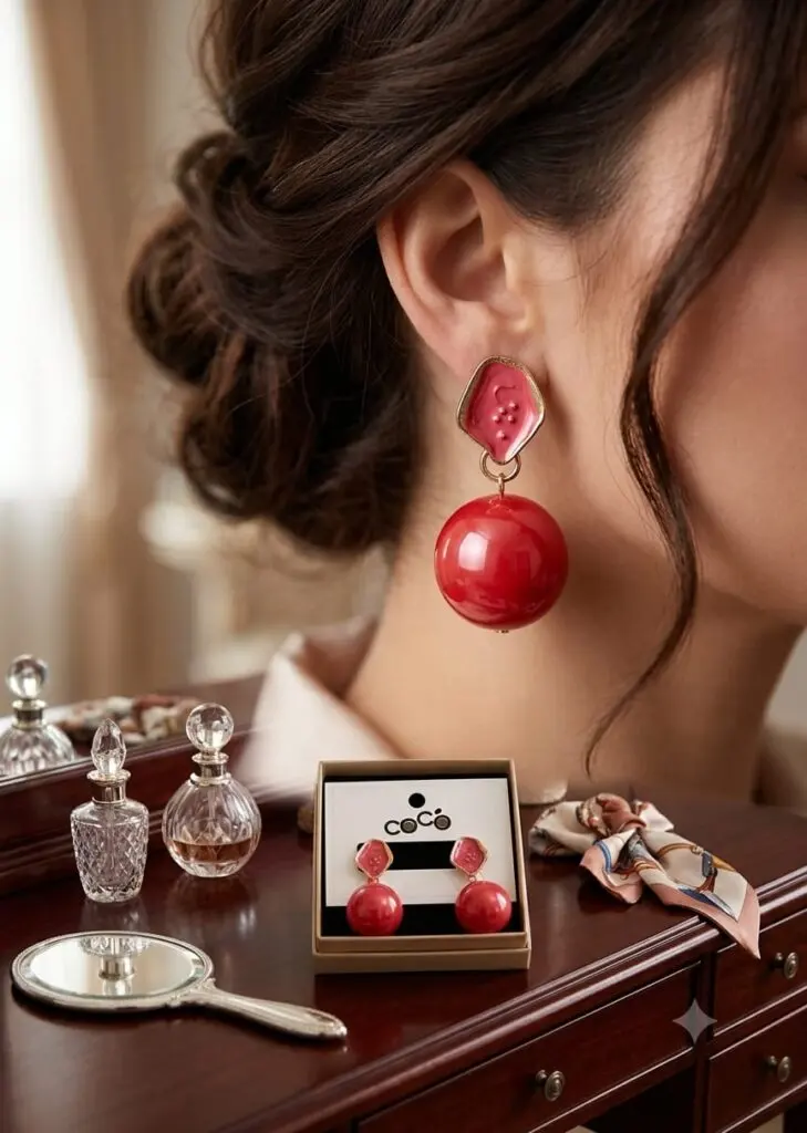 Elegant Earrings – Red Ball Drop