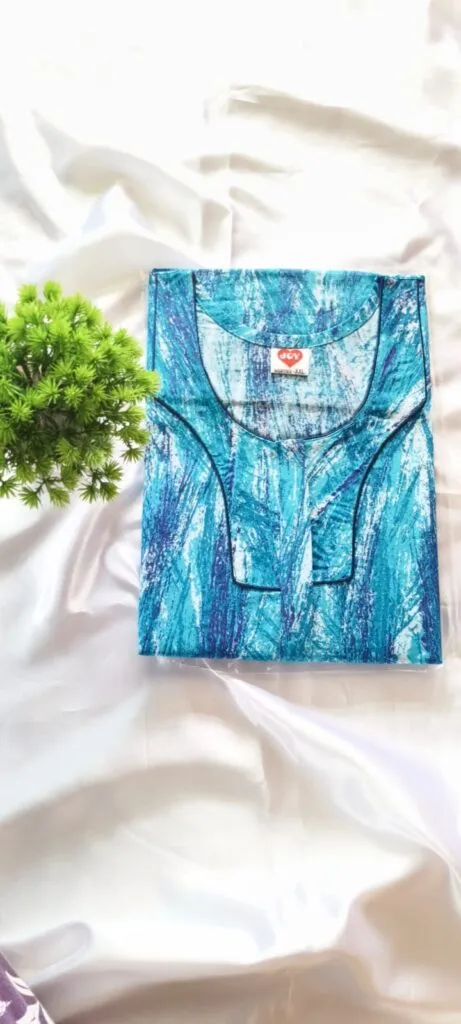 Cotton Nighty – Blue Printed