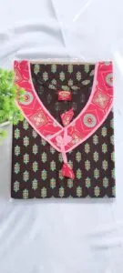 Cotton Nighty – Brown Print with Pink Yoke