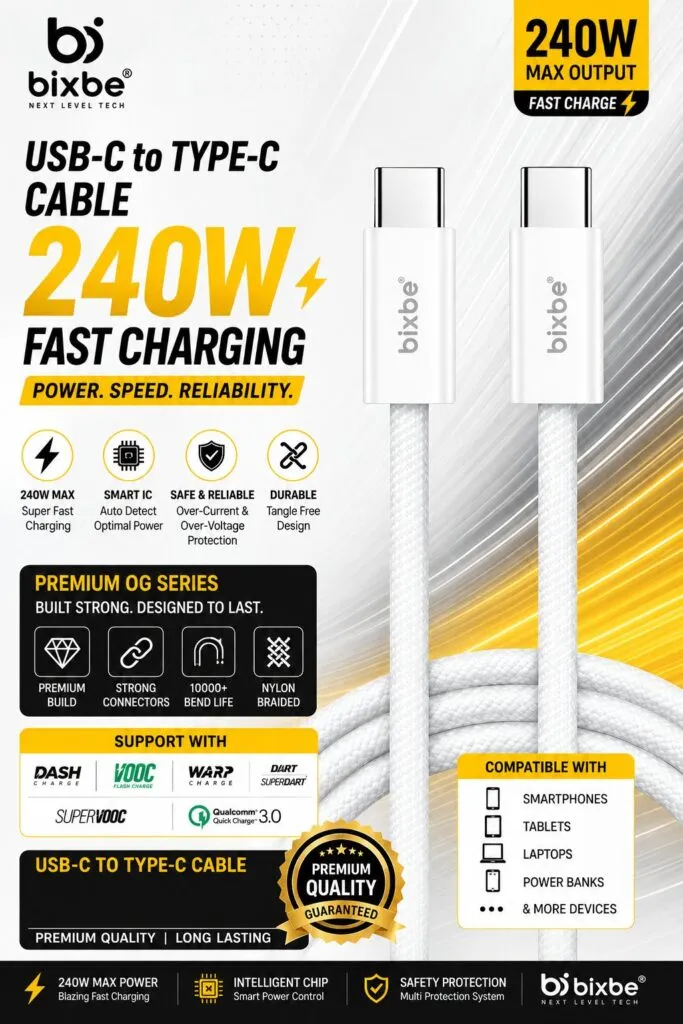 240W TYPE-C TO TYPE-C DATA TRANSFER CABLE