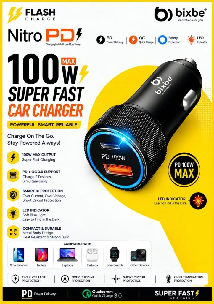 100W USB + PD CAR CHARGER